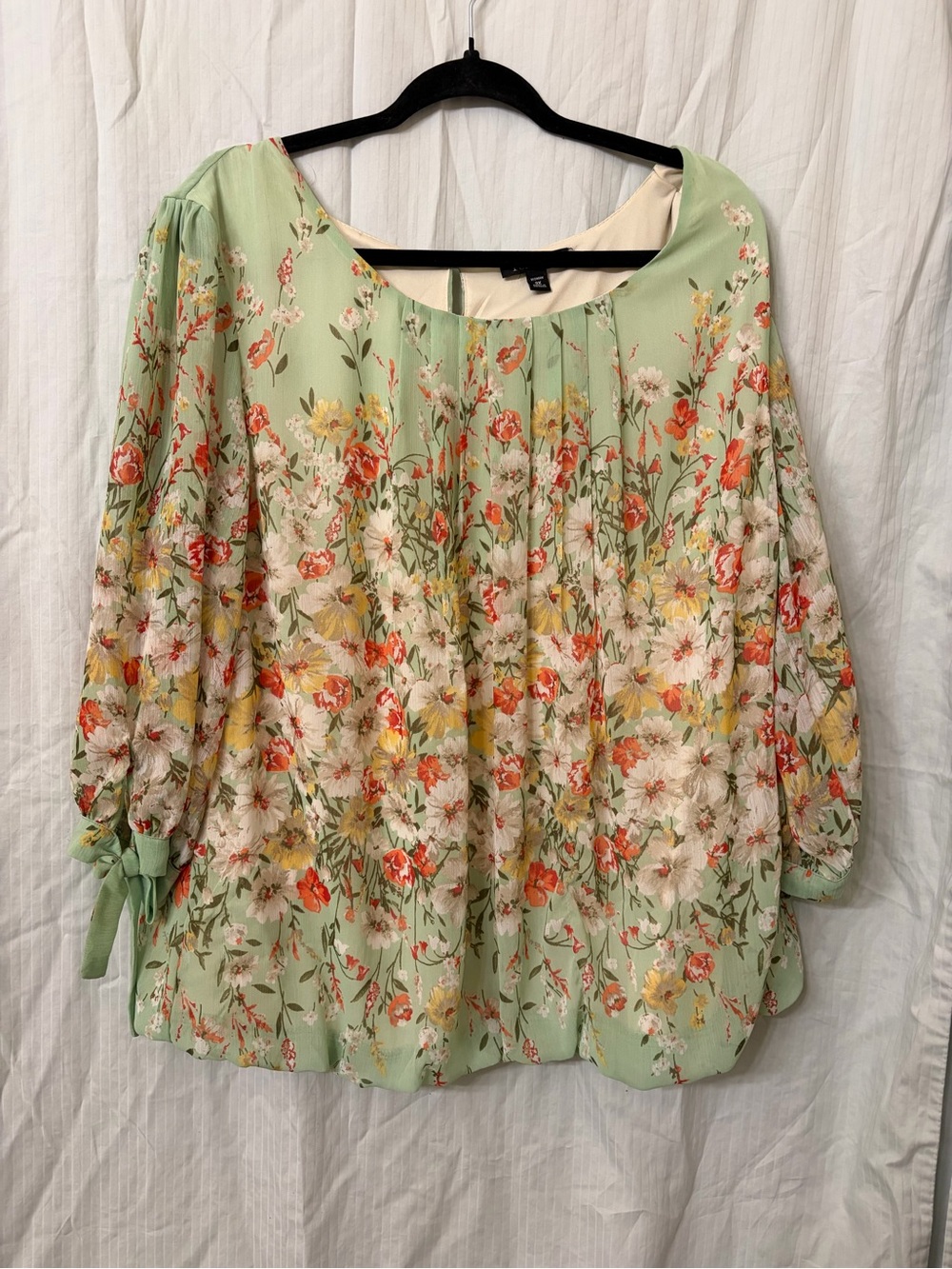 Roz & Ali Mint Green Floral Peasant Blouse